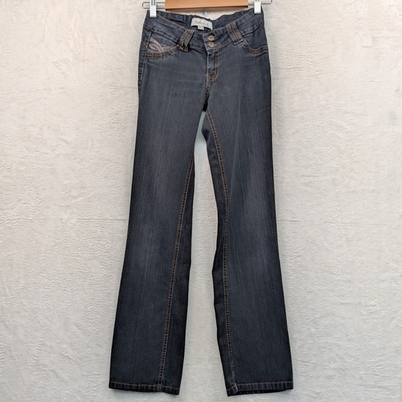 Wanya Jeans Denim - VTG Wanya Jeans Women's 28x33 Black Faded Slim Low Rise Bootcut  Embroidered Y2K